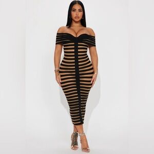 Fashion Nova Navaeh Bandage Midi Dress Black Combo